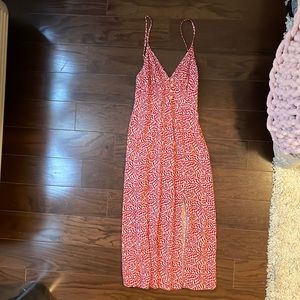 Urban outfitters red cream checkered midi dress with slit